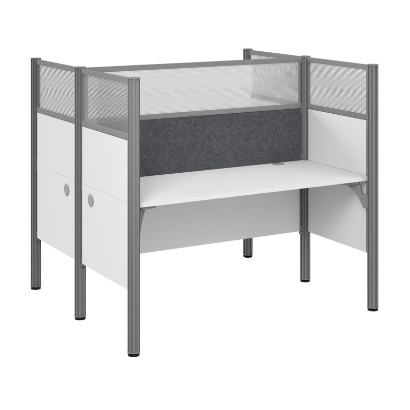 Pro-Biz 2 Person Benching Workstation with Cable Management, White/Gray