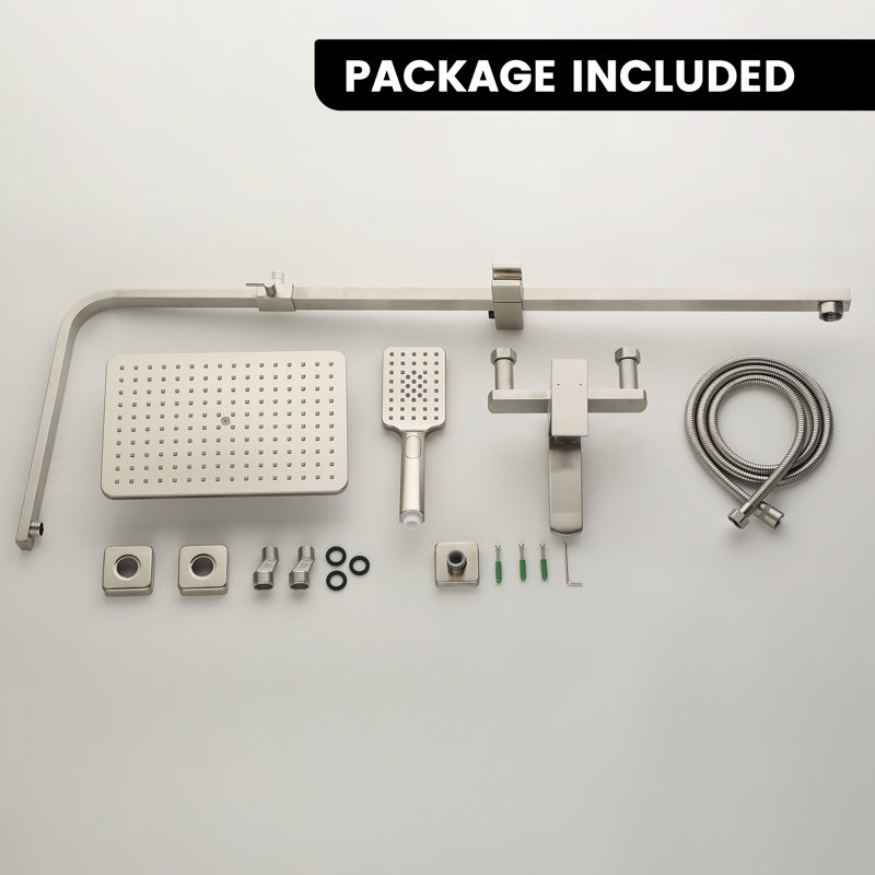 Wall Mounted 3-Function Exposed Complete Shower System With Handheld Shower And Tub Faucet, Brushed Nickel