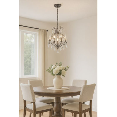 3-Light Pewter Chandelier With Clear Crystal Accents
