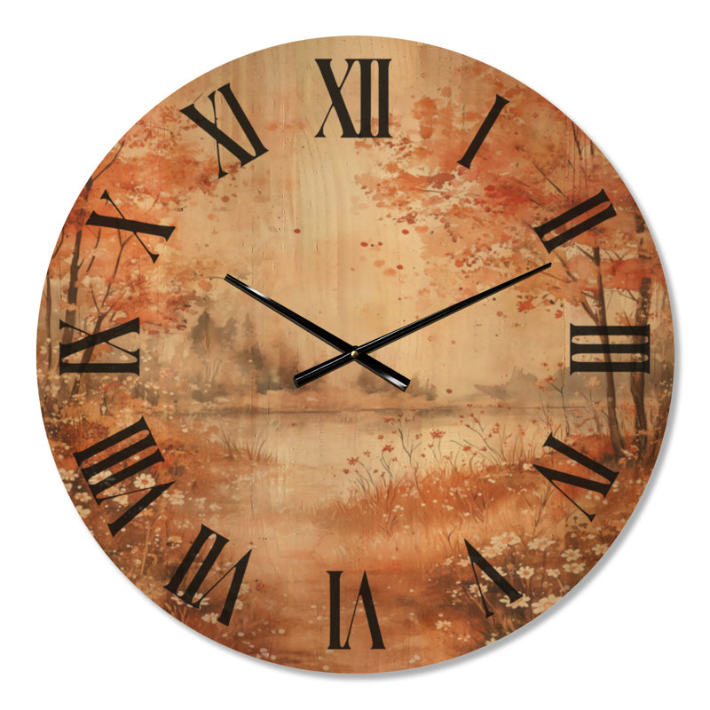 Très grande horloge murale florale silencieuse en bois - Elona, Medium