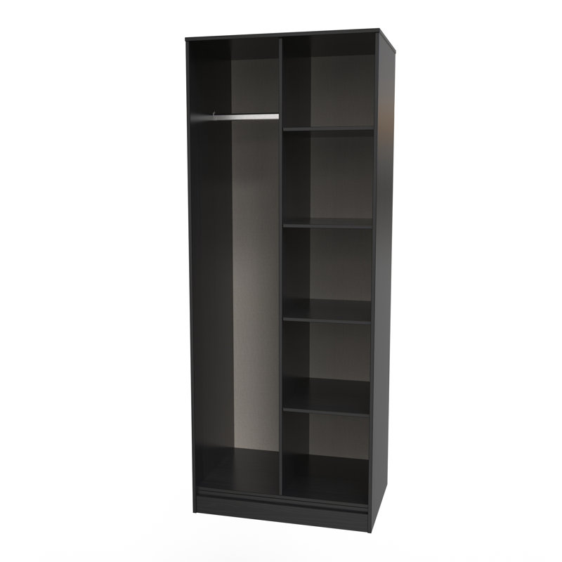 Fully Assembled 2 Door Wardrobe, Black, 182.5cm H x 74cm W x 53cm D