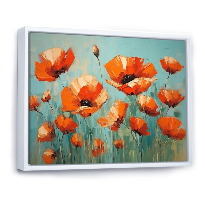 Jade Joy Whispers Of Poppies - Art mural sur toile coquelicots, Cadre flottant blanc, H 12 po x l 20 po x P 1 po