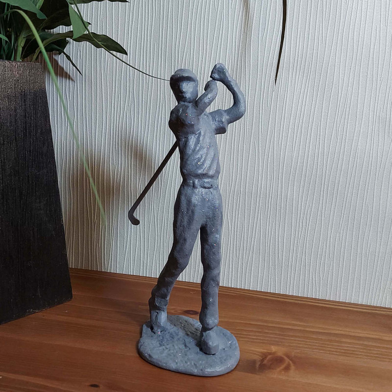 GOLFER MAN Iron Figurine 22cm, Grey Shimmer