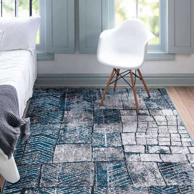 Tapis bleu/gris