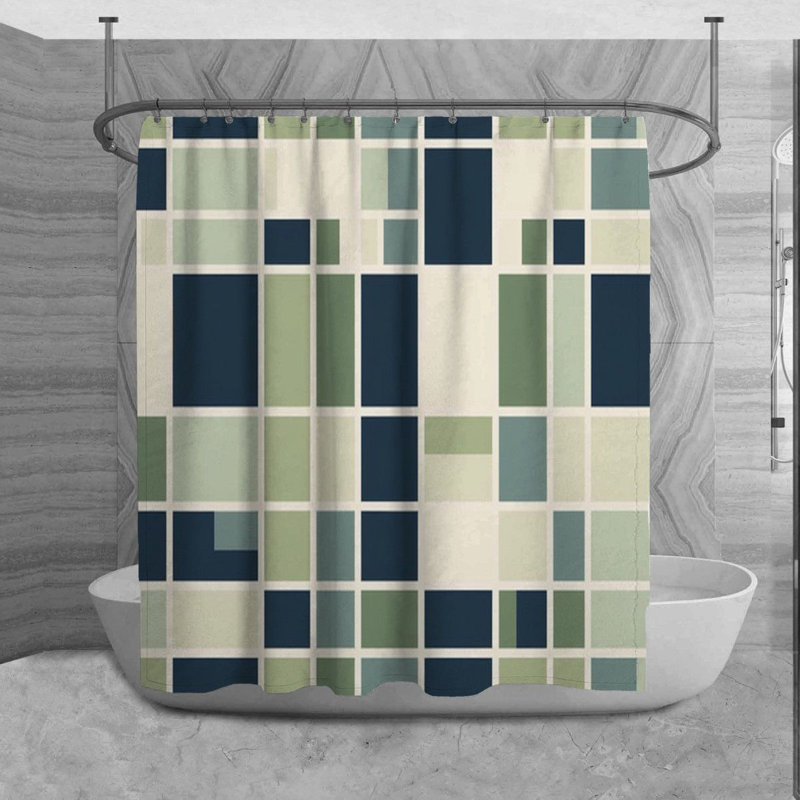 Kryslin Shower Curtain Pattern Bath Mat Bathroom Decor Green/Navy, H 84 po x l 70 po