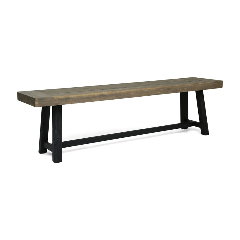 Banc d'extérieur en bois d'acacia, finition gris sablé et noir