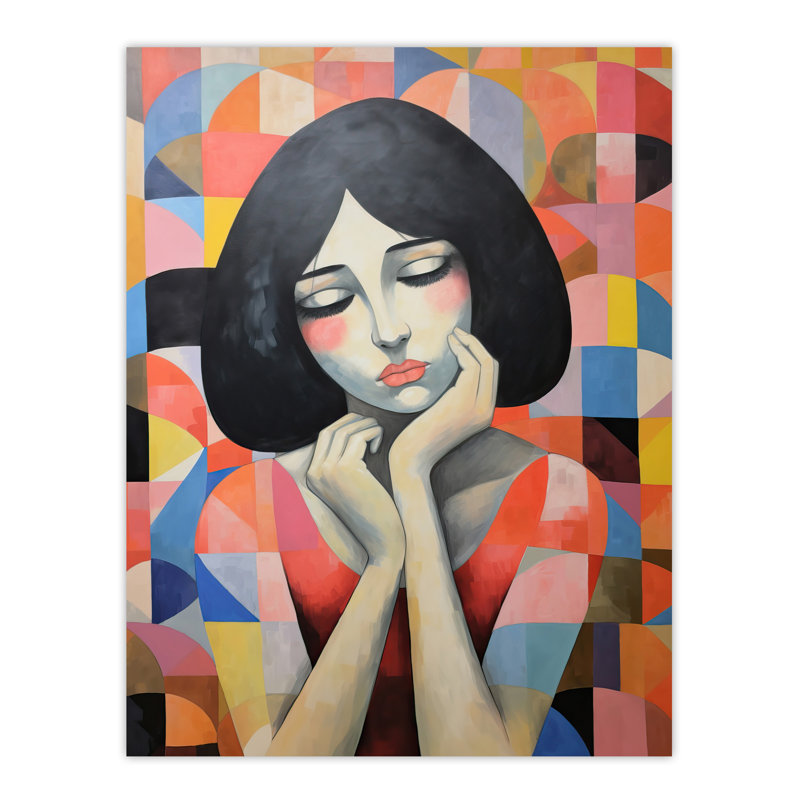 Wall Art Print Penny For Your Thoughts Oil Painting Geometric Abstraction Woman Portrait Poster
