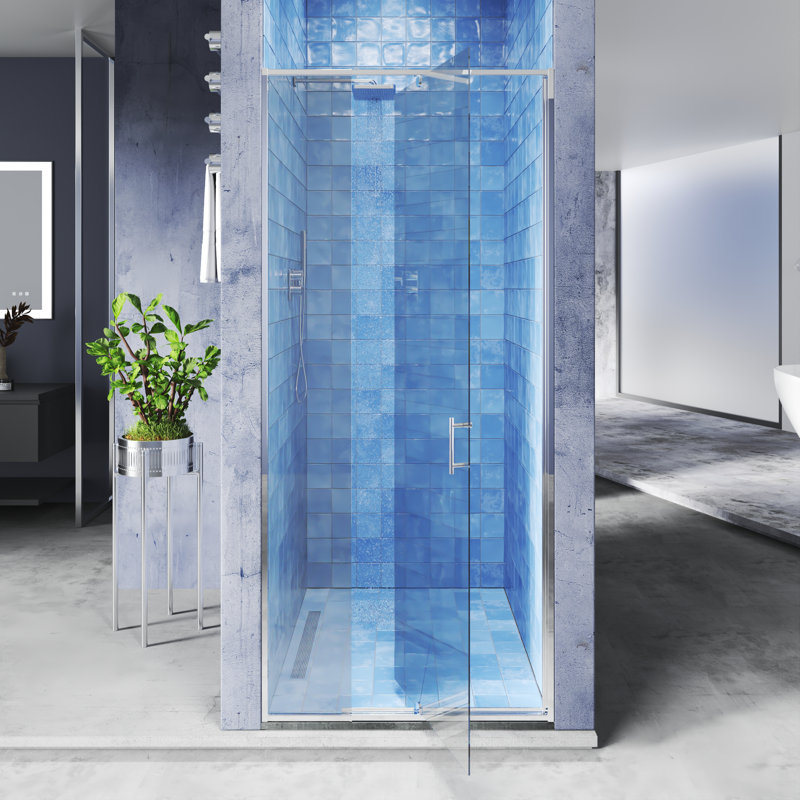 Porte de douche pivotante de qualité supérieure avec cadre en verre trempé transparent de 28 po à l 32 po x H 72 po, Chrome