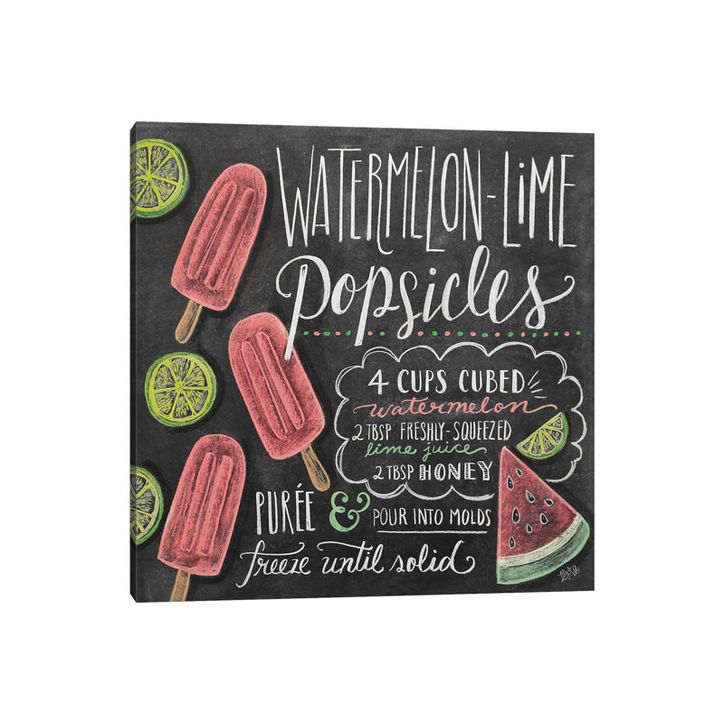 Watermelon Popsicles Recipe by Lily & Val - Print on Canvas, Wrapped Canvas, 30.48 cm H x 30.48 cm W