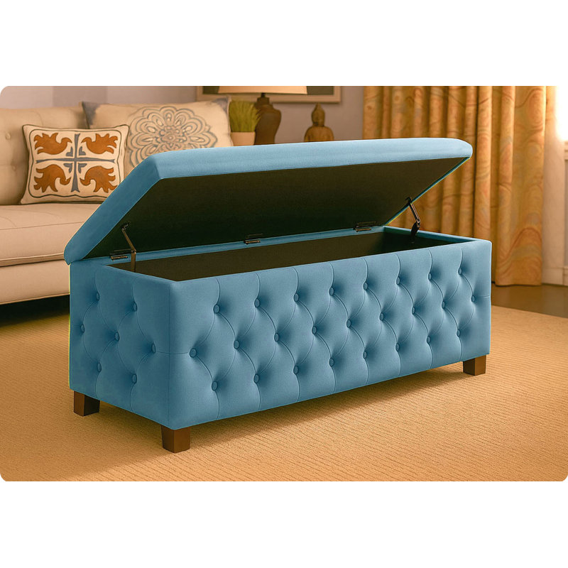 Empire Wide Chesterfield Rectangle Solid Color Standard Ottoman Storage Bench, Plush Velvet Upholstered Coffee Table with Legs