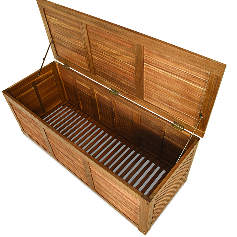 180 Litre Acacia Wood Deck Box Garden Backyard Storage Bench Outdoor Storage Container