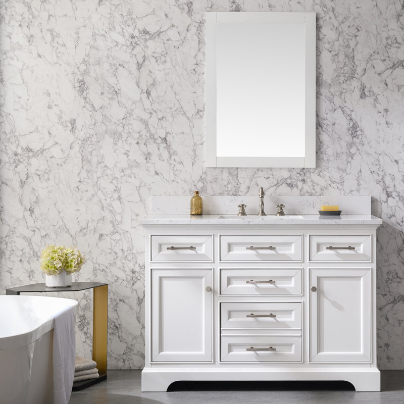 Currahee 48" Single Bathroom Vanity Set, White/Brushed Nickel