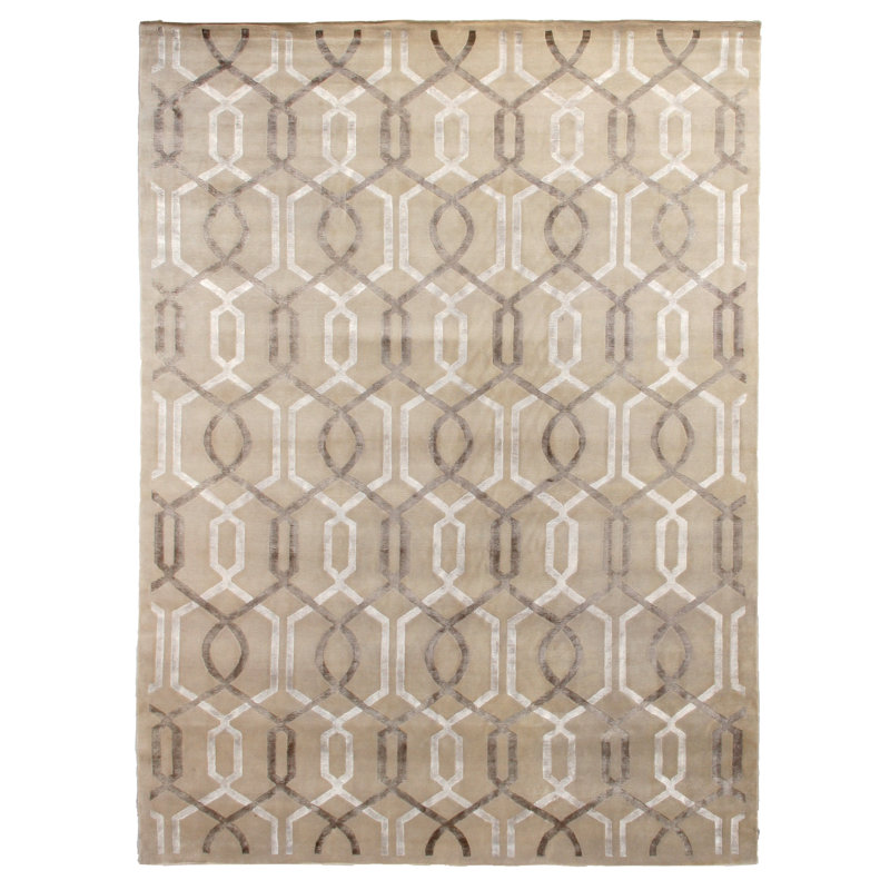 Super Tibetan Geometric Area Rug in Ivory/Beige, Rectangle 6' x 16'