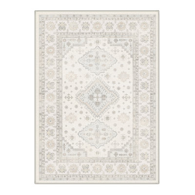 Oriental Machine Washable Beige Area Rug with Non-Slip Backing