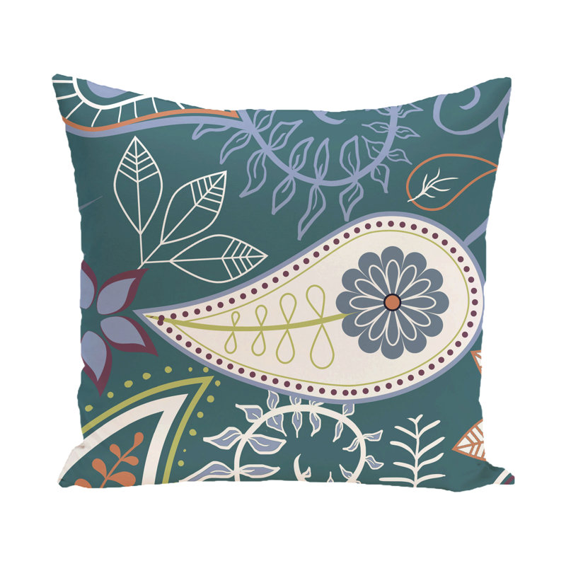 Coussin décoratif extérieur Botanical Blooms, H 20 po x l 20 po, Bleu sarcelle