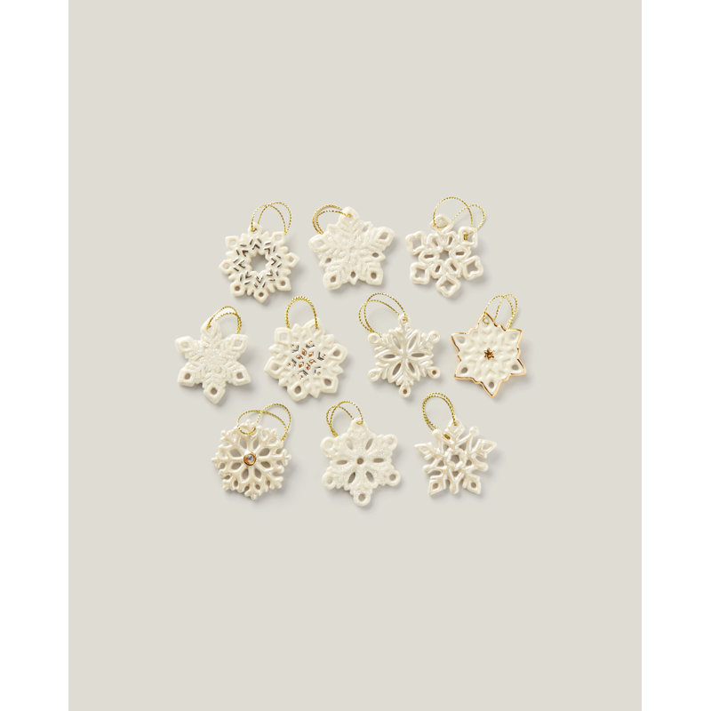 Mini White Porcelain Snowflake Ornament Set, 10-Piece