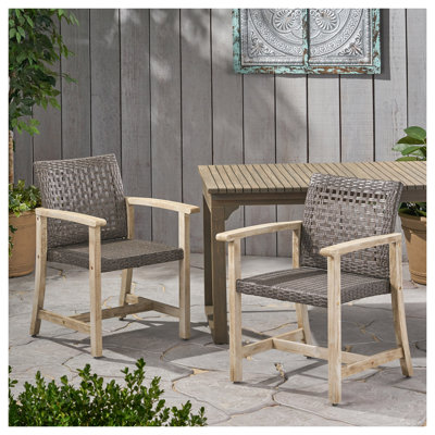 Ensemble de 2 chaises de salle à manger en bois d'acacia et en rotin Hampton au fini noir et gris