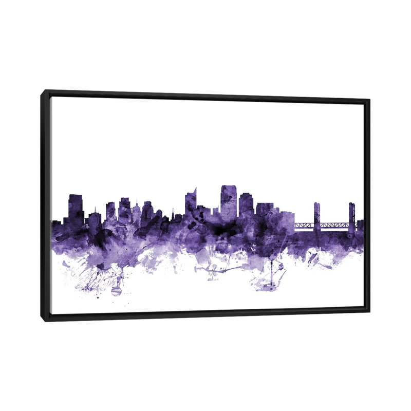 «Sacramento, California Skyline» par Michael Tompsett, reproduction sur toile tendue sur châssis, Toile avec cadre noir