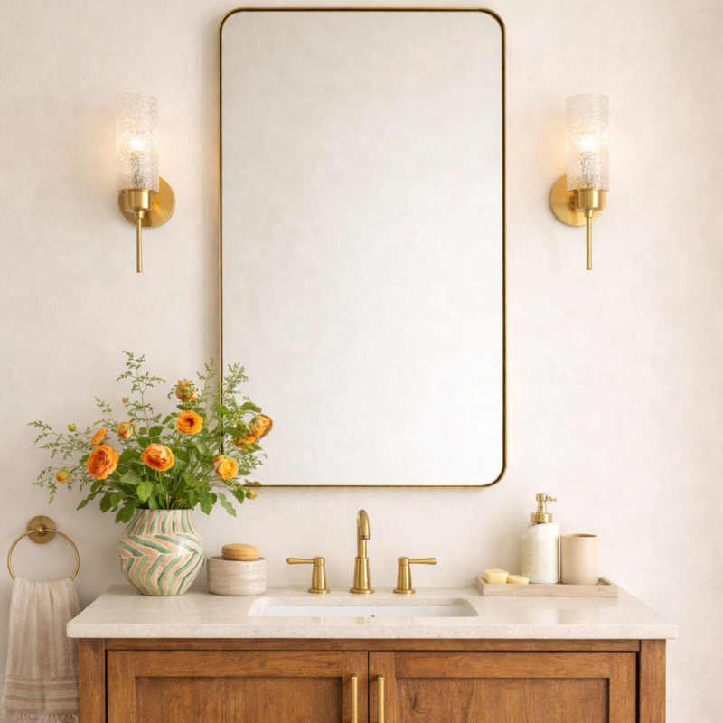 Miroirs de salle de bain Kengston, Or brossé, 30 po x 24 po