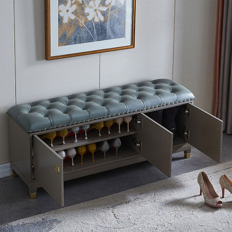 Banc rembourré bleu, H 18,9 po x l 39,37 po x P 13,78 po