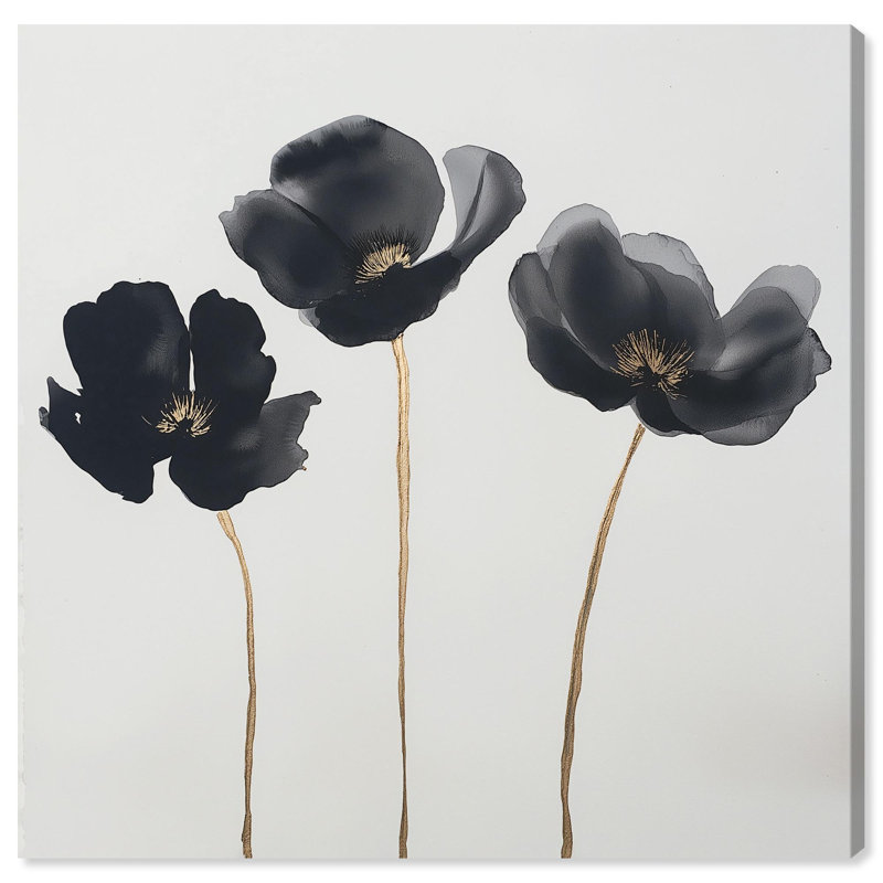 «Nocturnal Flowers II», élégante décoration florale sur toile , H 20 po x l 20 po, Toile tendue