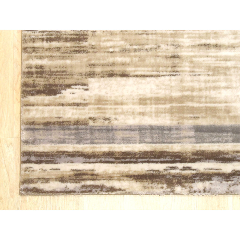Tapis ivoire en polypropylène à rayures transitionnelles Gulley, Rectangle 5 pi 3 po x 7 pi 3 po