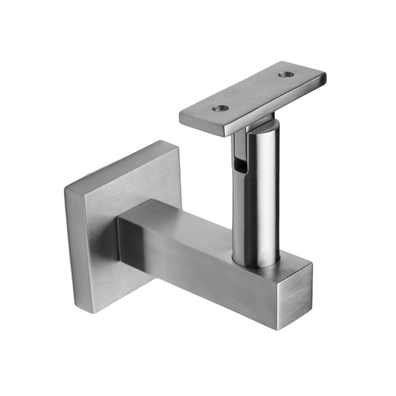 Support de main courante en béton avec rosette carrée et plaque plate, Acier inoxydable satiné