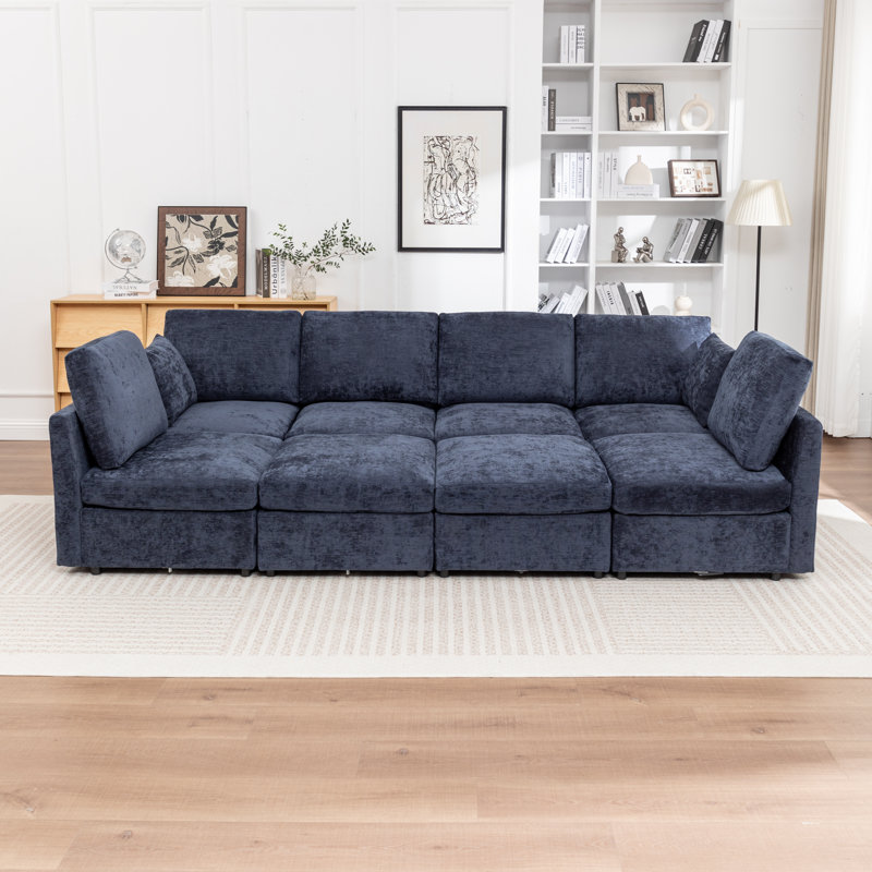 Wilroy 8-Piece Upholstered Sleeper Sectional, Blue