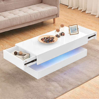 Modern Gloss LED Coffee Table with 2 Drawer Storage for Living Room