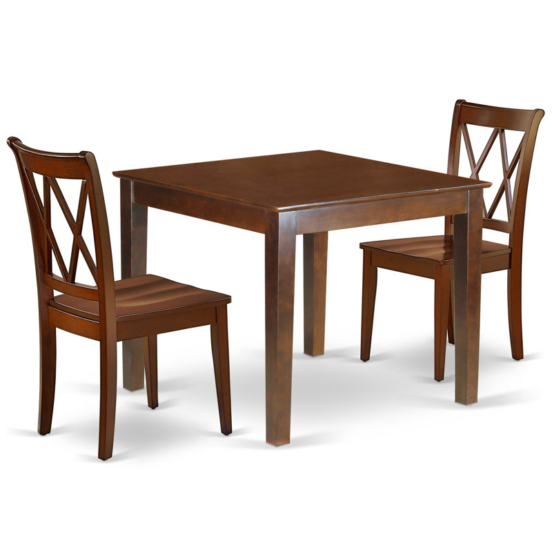 3 Piece Modern Dining Table Set Contains a Square Wooden Table and 2 Dining Chairs, Mahogany, Mahogany