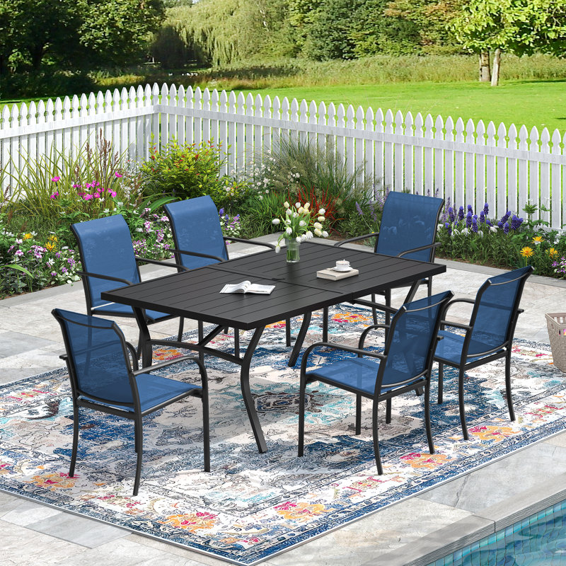 6-Person Outdoor Dining Set With Rectangular Table, Blue