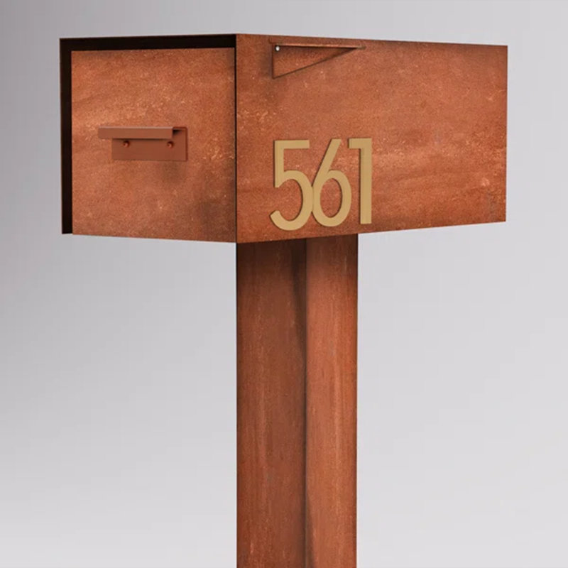Grande boîte aux lettres en acier Malone, Corten / noir, Or, Oui