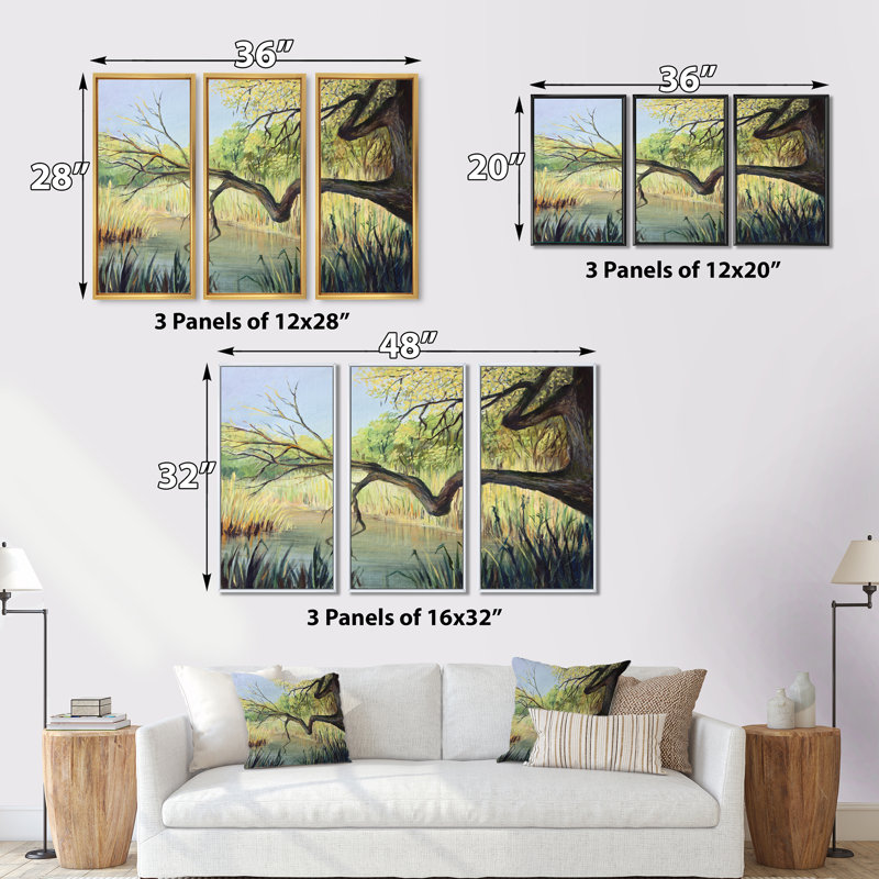 «The Lake of Silence», 3 pièces, cadre flottant, impression sur toile, H 28 po x l 36 po x P 1 po, Cadre noir