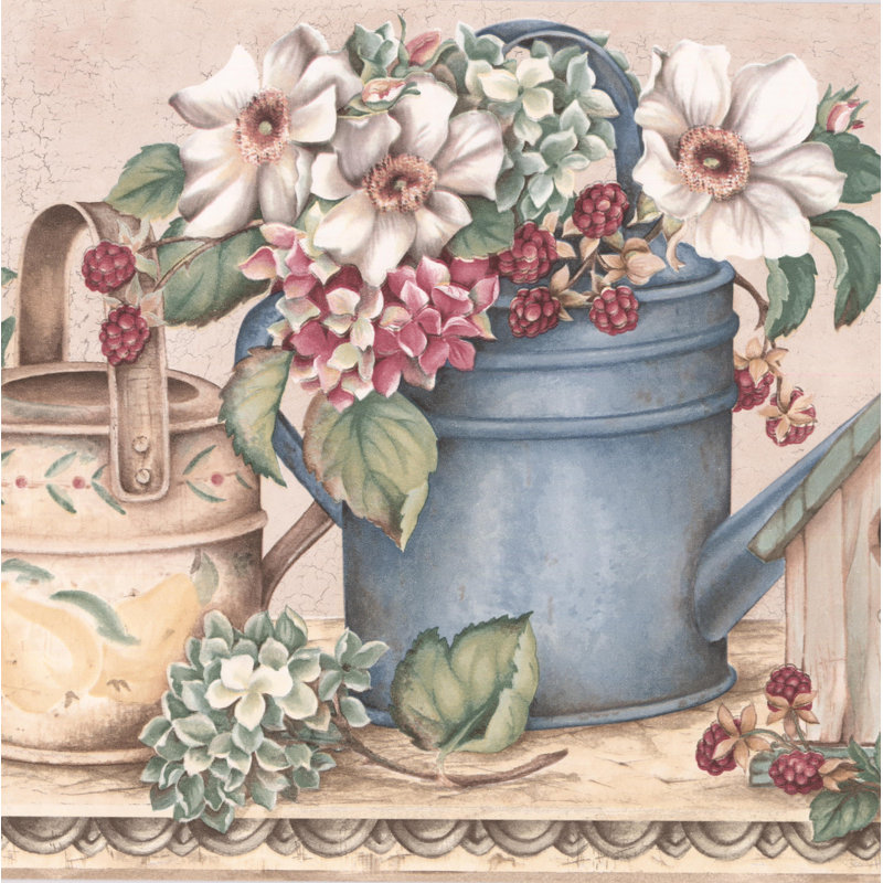 Bordure de papier peint floral et botanique Borquez