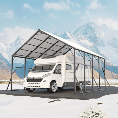 20×20 ft Metal Carport with 120° Steep-Pitch Roof, 173" High-Clearance RV & Tractor Shelter, Heavy-Duty Frame for 2 Vehicles