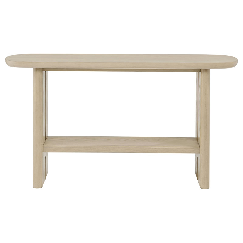 Console en chêne beige avec tablette de rangement ouverte pour salon d'entrée