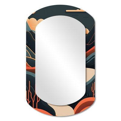 Pine Tree In Graphic Terra Cotta Mountain Landscape III - Mountain Traditional Irregular Wall Mirror