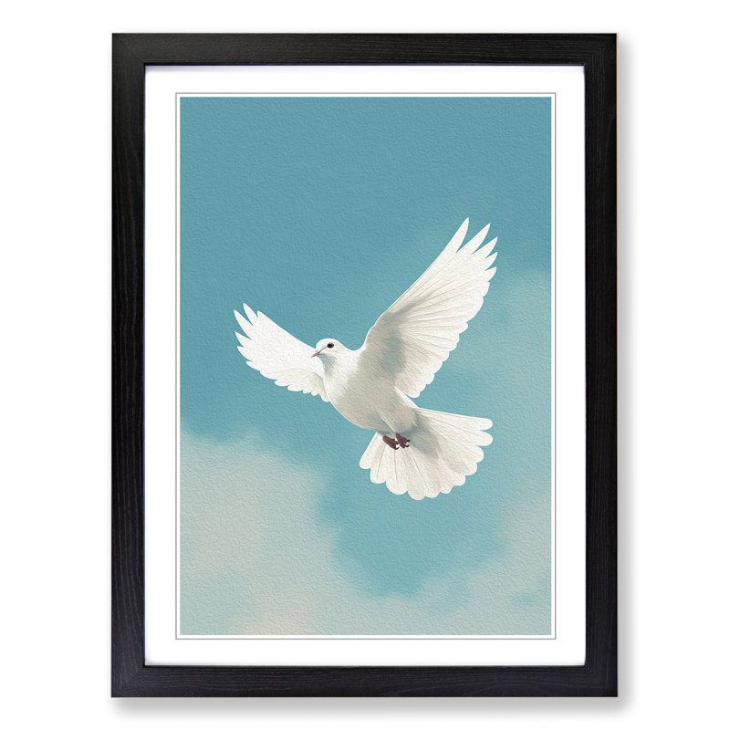 Dove Bird Minimalism No.2 - Single Picture Frame Print on Wood, 34" H x 25" W x 2" D, Black