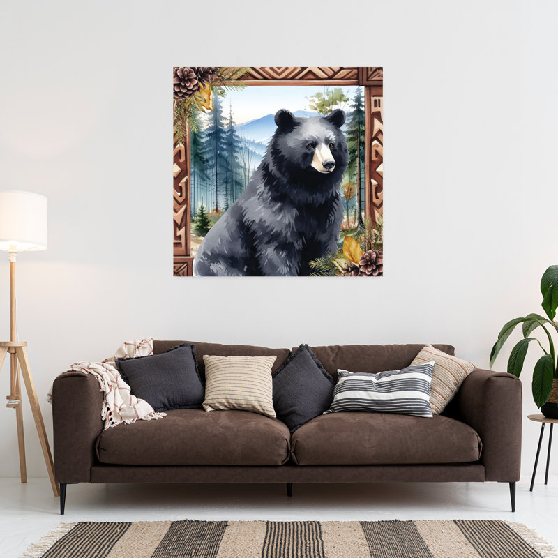 Ours en bois contemporain avec art, H 36 po x l 36 po