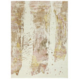 Hand Knotted Abstract Area Rug in White/Beige/Yellow