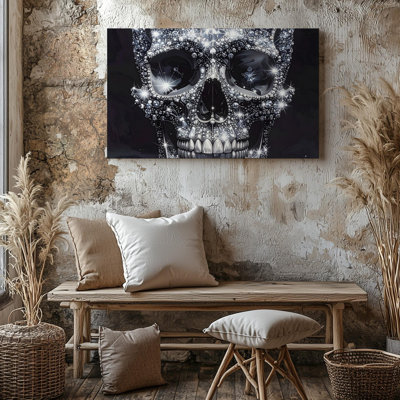 Wall Art Diamond Skull Luxurious Gothic Art With Gemstone Sparkle Canvas Ready To Hang Gallery Wrapped Home Decor Modern Design Decor