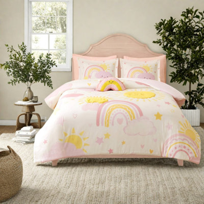Pink Rainbow Bedding Sets, Full Queen Microfiber Comforter Set for Kids