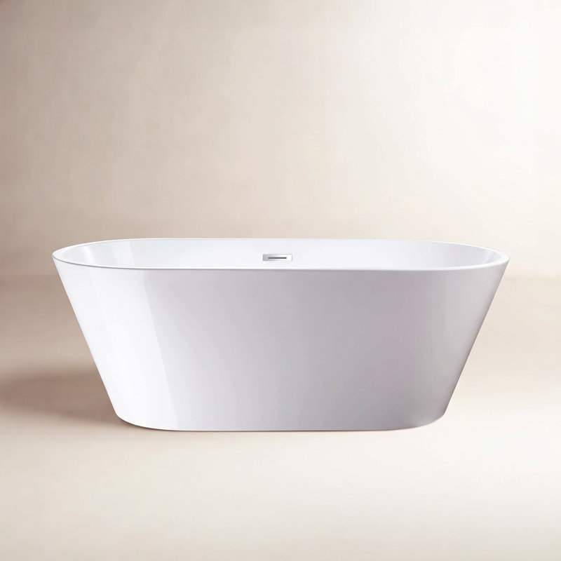 Iris 59" x 29.5" Freestanding Soaking Acrylic Bathtub, White/Integrated Overflow