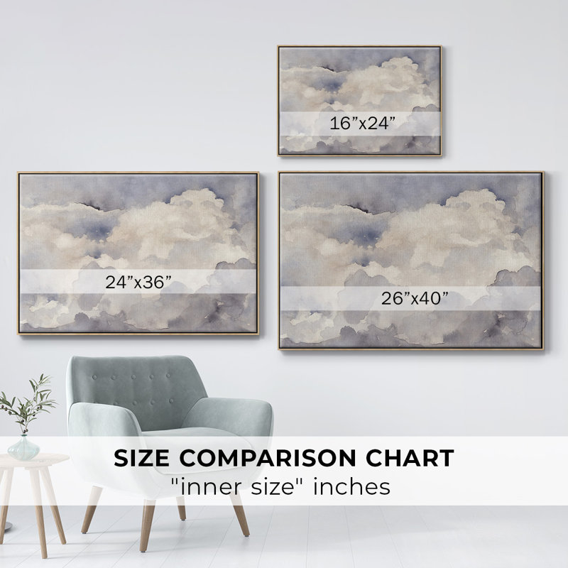 «Clouds In Neutral I», peinture sur toile encadrée, H 25 po x l 37 po x P 2 po, Cadre en bois naturel