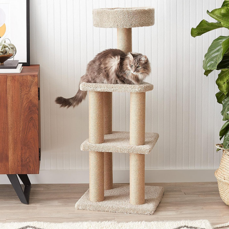 Basics Cat Tree Indoor Climbing Activity Tower with Scratching Posts, multi-level, Large, 17.7" x 45.9", Beige