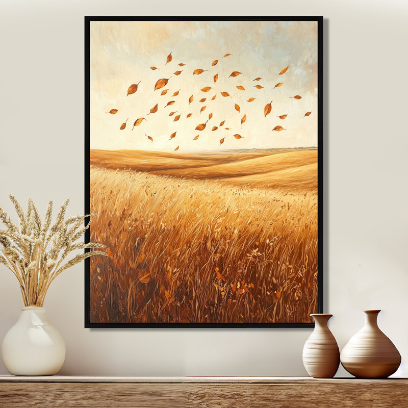 Windy Meadow Prairie Leaves I - feuilles, art mural, H 20 po x l 12 po, Reproduction avec cadre flottant, Noir