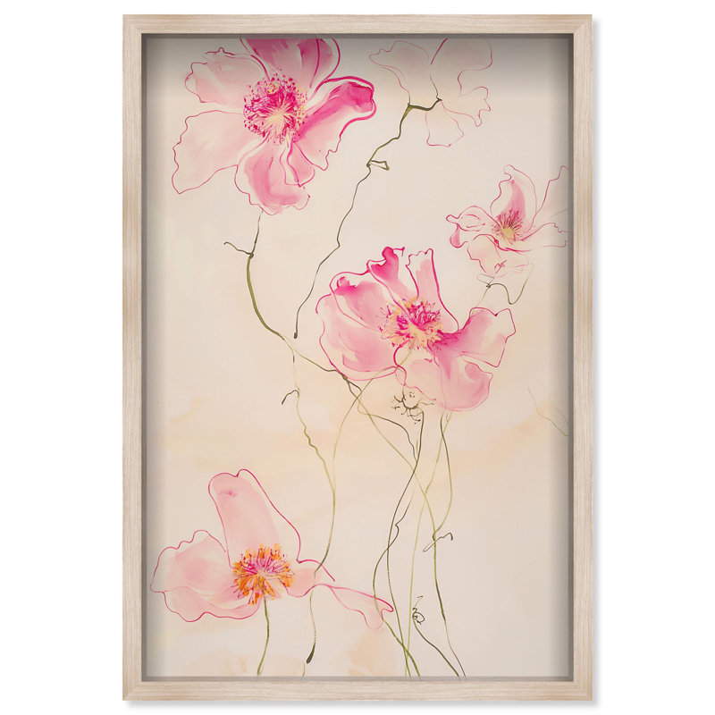Oliver Gal Pink Flower II Floral & Botanical - Luxury Shadowbox Framed Wall Art, 32" H x 22" W, Cream
