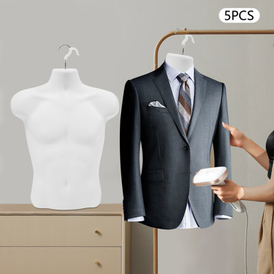 5-Pack Male Mannequin Torso Forms, Matte White Dress Form with Hooks, Hollow Back Half Body Display for Shirts, Jackets & Suits, Stackable Retail Store Fixture