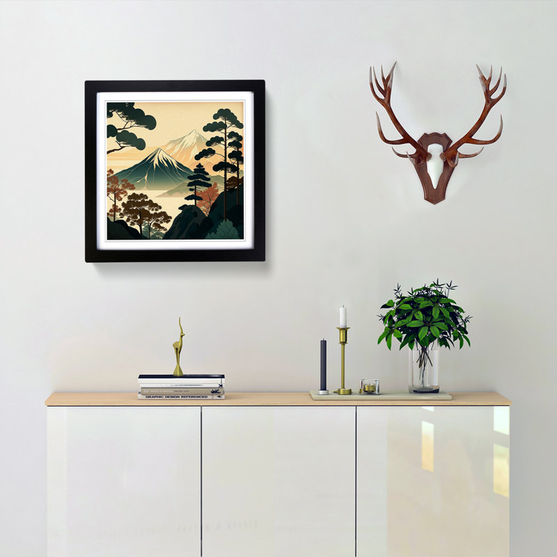 Japanese Mountains Mid-Century No.1 - Framed Print, Black