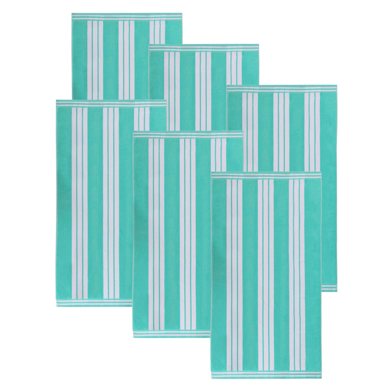 Chira Oversized Stripe Cabana 100% Cotton Beach Towel, Mint, Beach Towel - 6 Pack